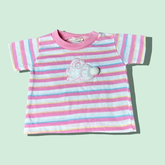 Vintage Other - Vintage Baby Pastel Stripe Bunny Easter Spring Tee Shirt Single Stitch Size 12 M